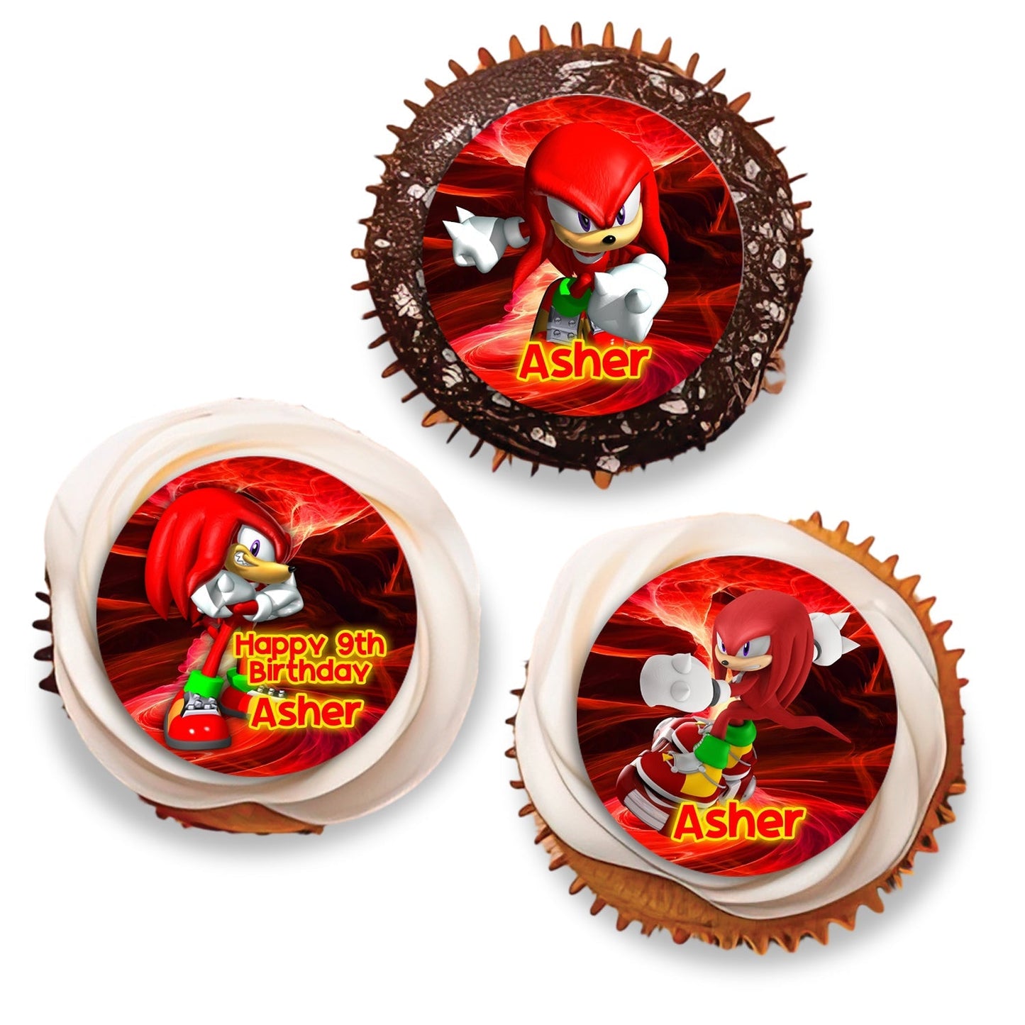 Sonic Knuckles themed personalized cupcake toppers for birthdays