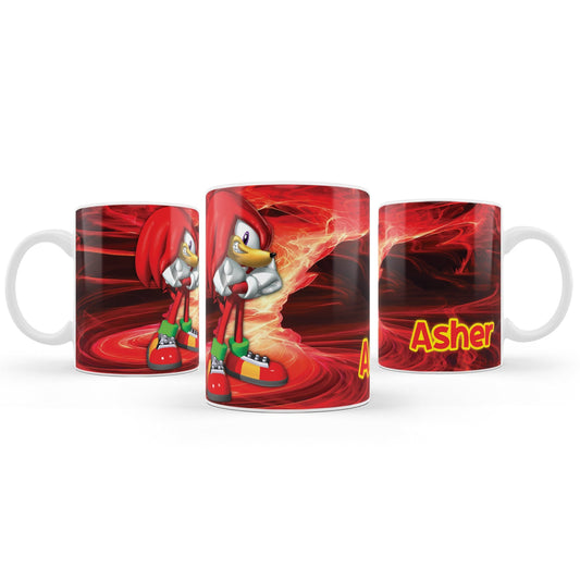 Sublimation mugs featuring Sonic Knuckles, customizable for gifts