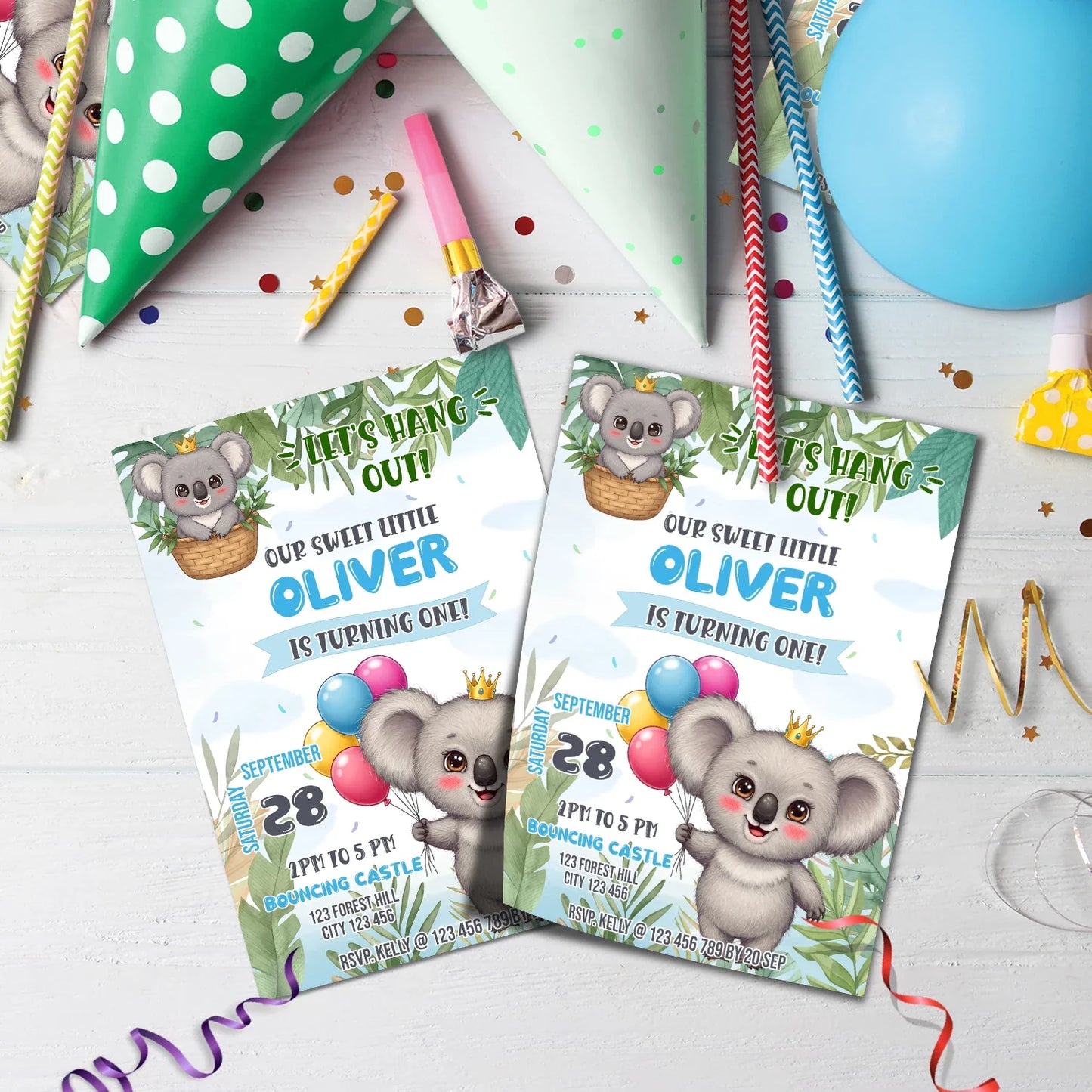 Koala Birthday Ideas Birthday Decorations, Koala Party Supplies, Koala Animal Themed, Koala Austalian Theme Digital Template, Editable Koala Image SVG PNG