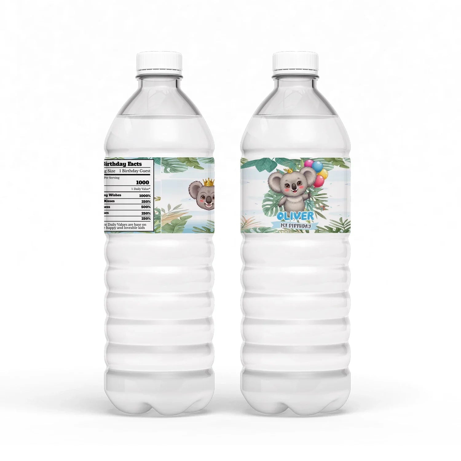 Custom koala water bottle labels for parties and events