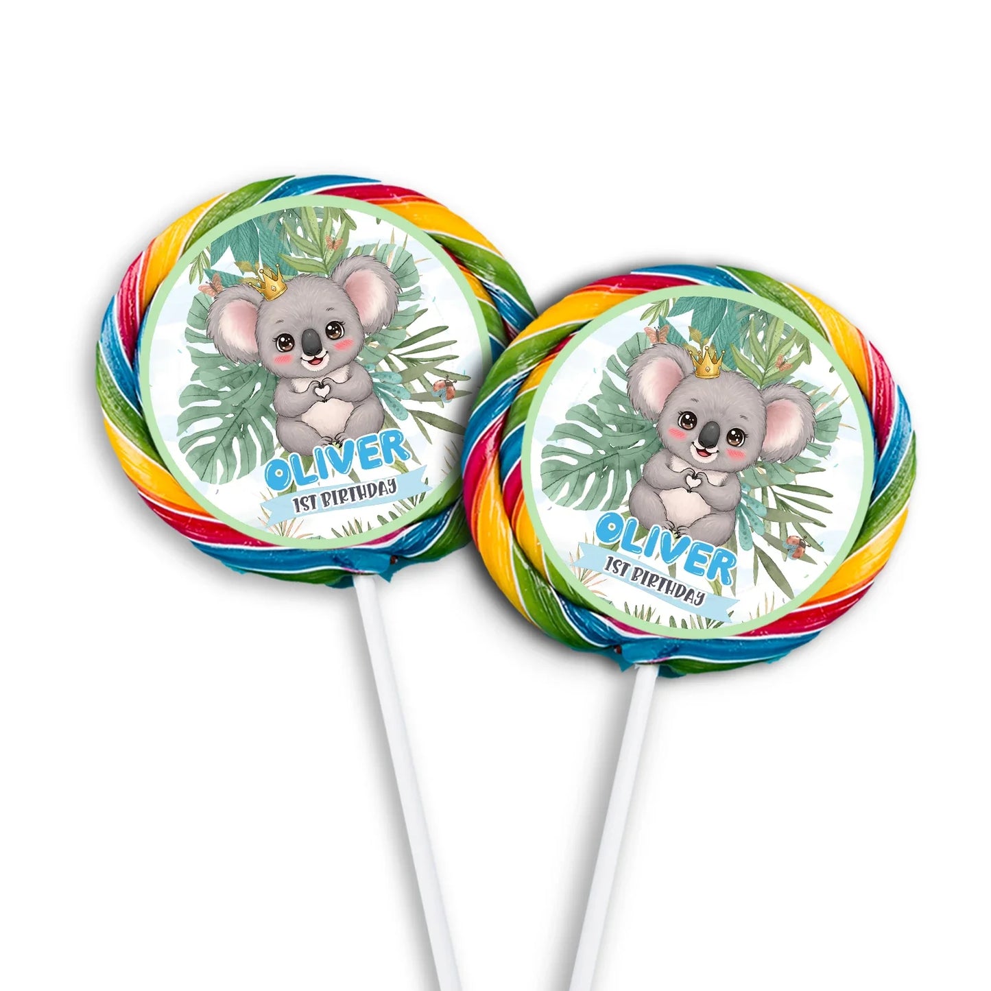 Personalized koala lollipop labels for party favors