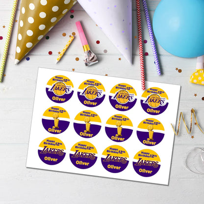 LA Lakers Cupcakes Toppers Printable Round Party Decorations