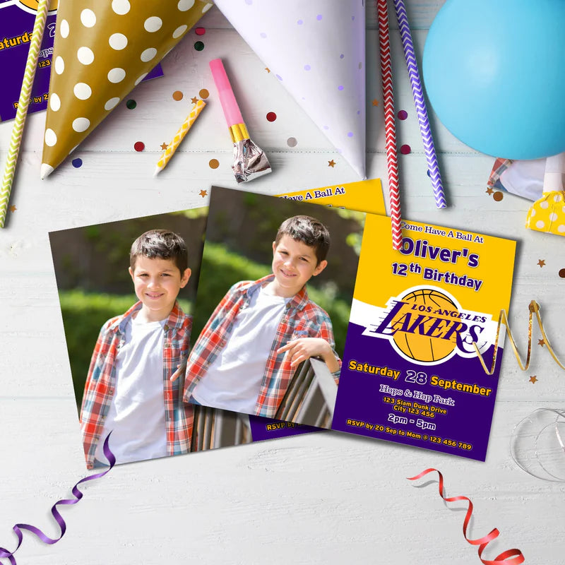 LA Lakers Birthday Decorations, NBA Team Party Supplies, Basketball Themed, Los Angeles Lakers Digital Template, Editable LA Lakers Image SVG PNG