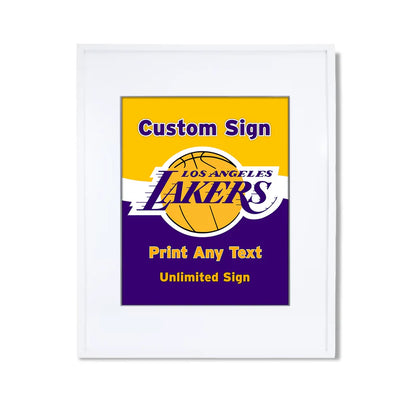 LA Lakers custom sign with bold team graphics and editable text displayed on tabletop