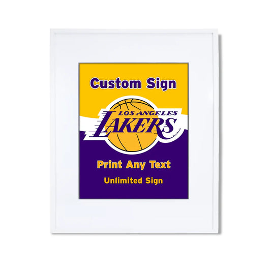 LA Lakers custom sign with bold team graphics and editable text displayed on tabletop