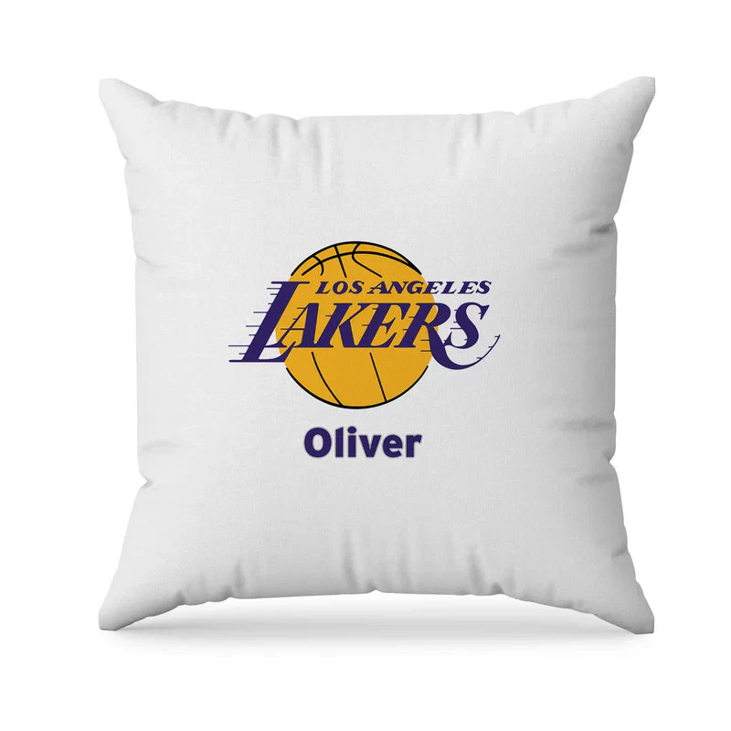 LA Lakers sublimation pillowcase with soft fabric and bold team print on bed setting