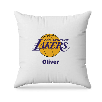 LA Lakers sublimation pillowcase with soft fabric and bold team print on bed setting