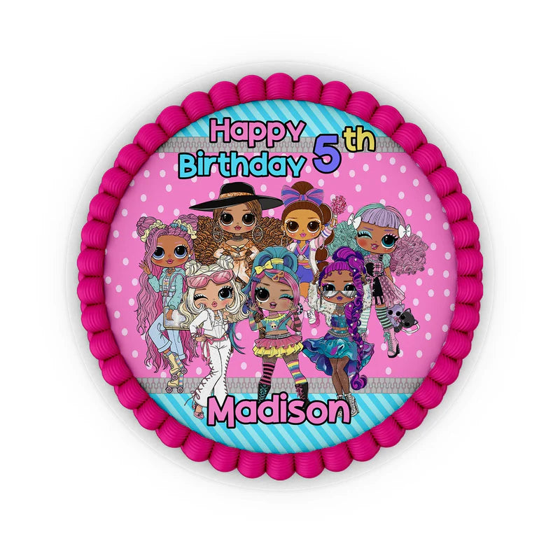 LOL Dolls Personalized Edible Icing Cake Images with custom name and characters