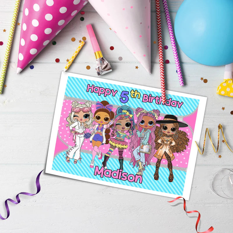 LOL Dolls Personalized Edible Sheet Cake Topper -