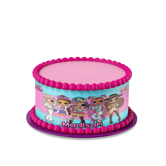 LOL Dolls Personalized Edible Cake Strips for birthday cakes with colorful themed designs