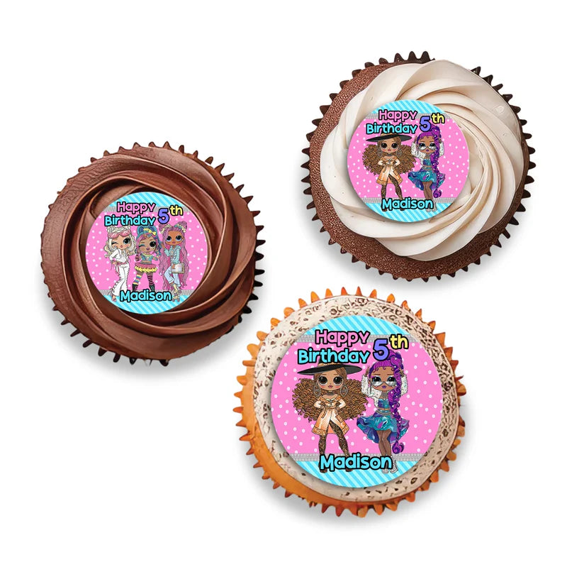 LOL Dolls Personalized Cupcakes Toppers with cute characters and customizable text