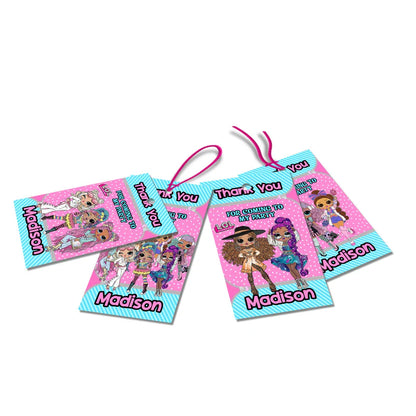LOL Dolls Thank You Tags for party favors with themed artwork and editable text