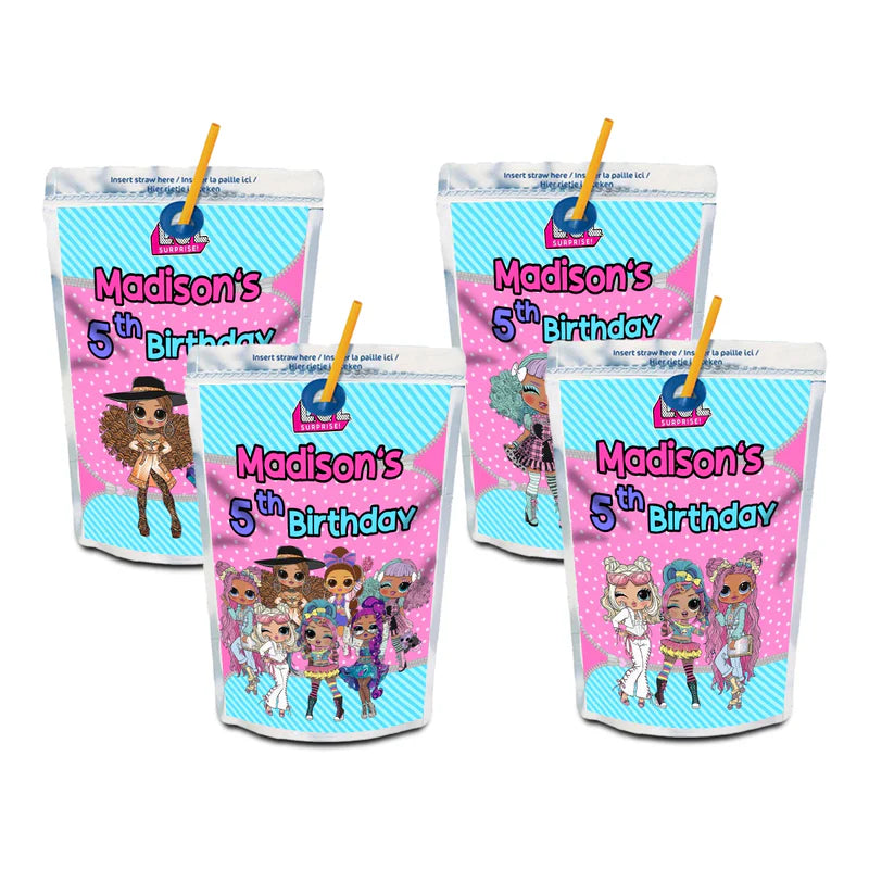 LOL Dolls Juice Pouch Label printable wrappers for themed kids drink pouches