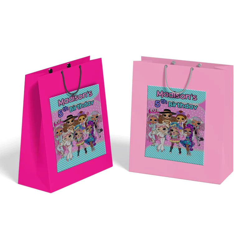 LOL Dolls Goodie Bag Label for personalized party favor bags with characters