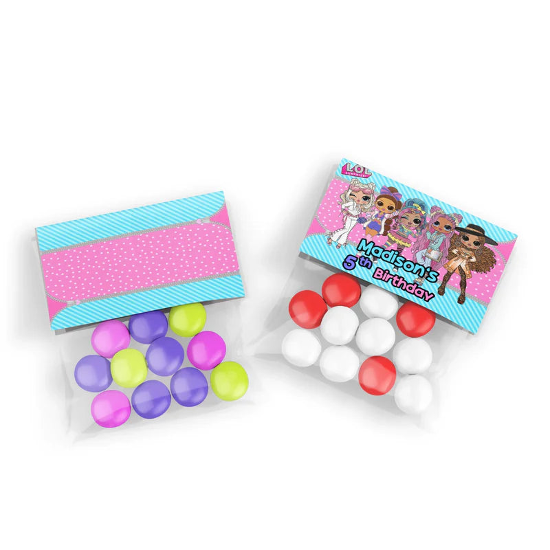 LOL Dolls Treat Bag Topper Label with fold-over design for favor bags