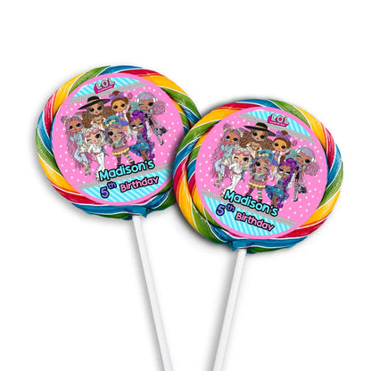 LOL Dolls Lollipop Label round stickers with LOL character designs