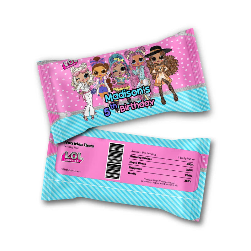 LOL Dolls Skittles Label for mini candy packs with custom name and party colors