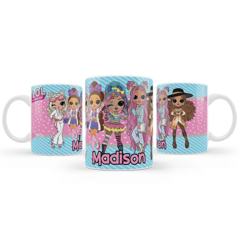 LOL Dolls Sublimation Mug with personalized name and character graphics