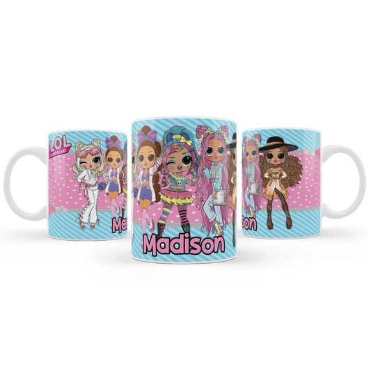 LOL Dolls Sublimation Mug with personalized name and character graphics