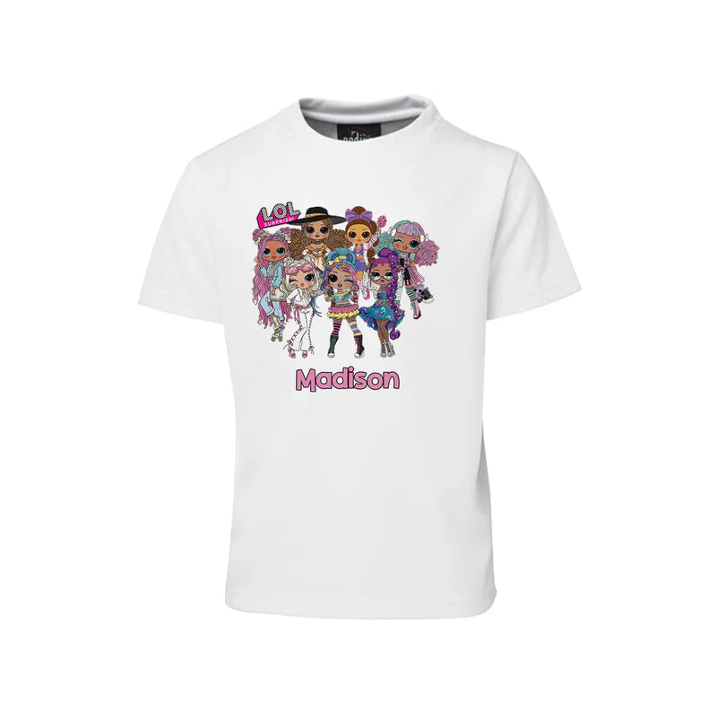 LOL Dolls Sublimation T-Shirt with LOL design and birthday personalization