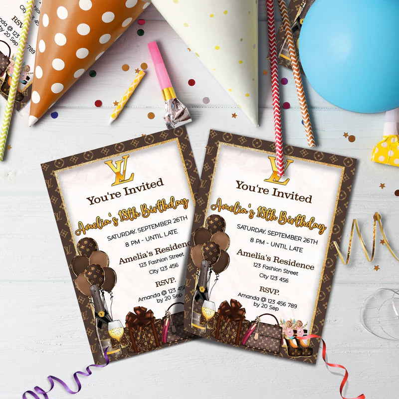 Louis Vuitton Inspired Birthday Decorations, LV Inspired Party Supplies, Louis Vuitton Inspired Themed, LV Style Inspired Digital Template, Editable Louis Vuitton Inspired Image SVG PNG