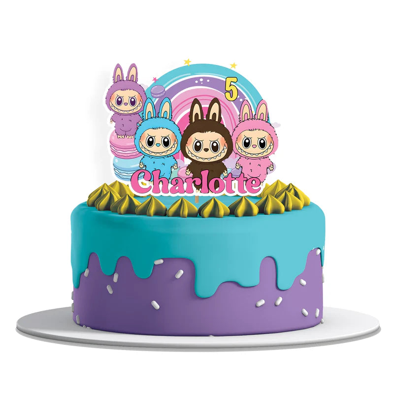labubu personalized cake topper, fun birthday party accent