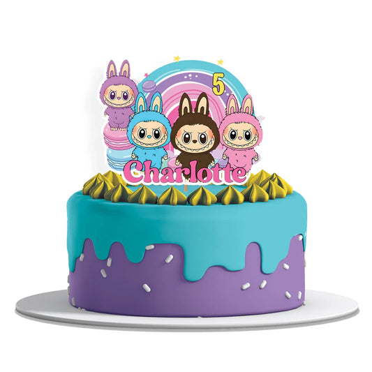 labubu personalized cake topper, fun birthday party accent