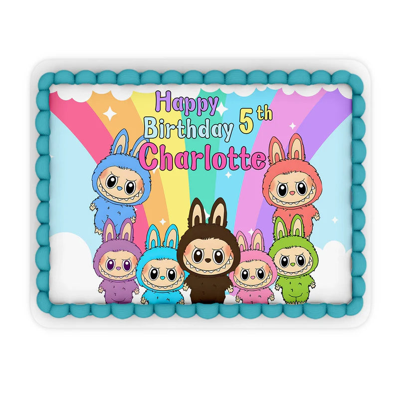 labubu edible sheet cake image, rectangular birthday cake topper