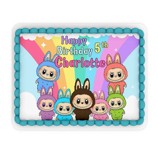 labubu edible sheet cake image, rectangular birthday cake topper
