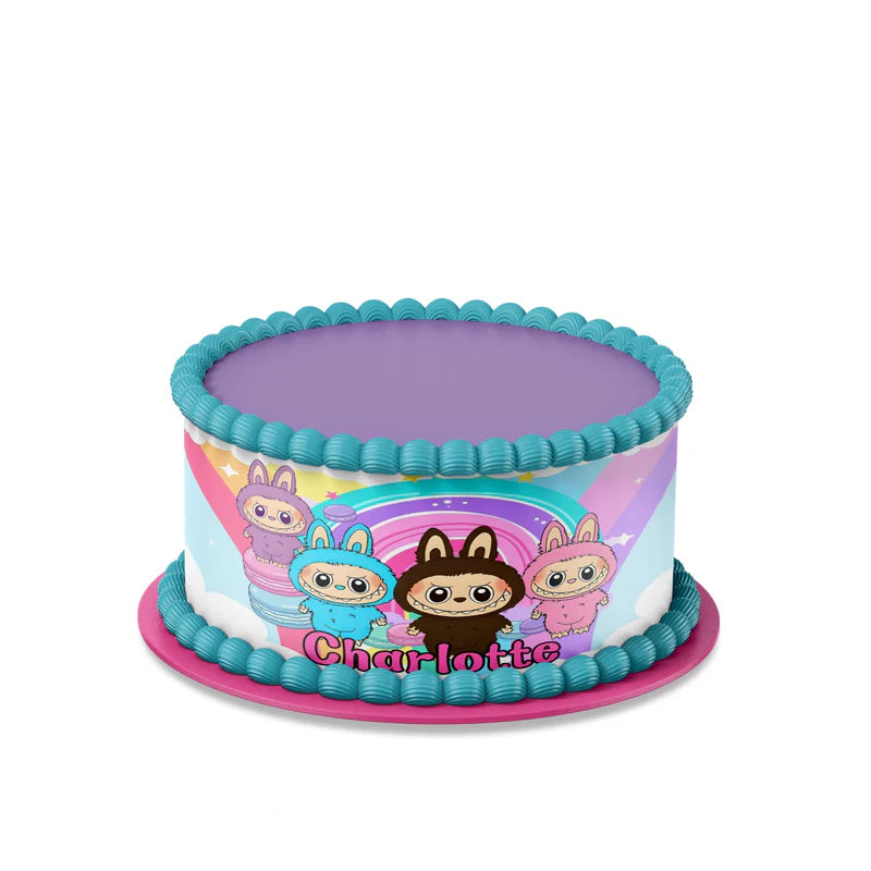 labubu edible cake strips, colorful birthday cake decoration