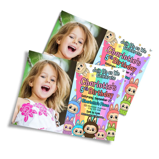 labubu photo card invitation, personalized birthday invite