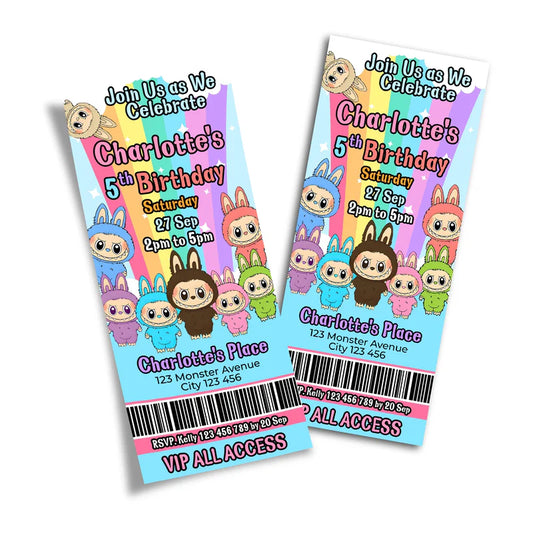 labubu birthday ticket invitation, unique party access pass