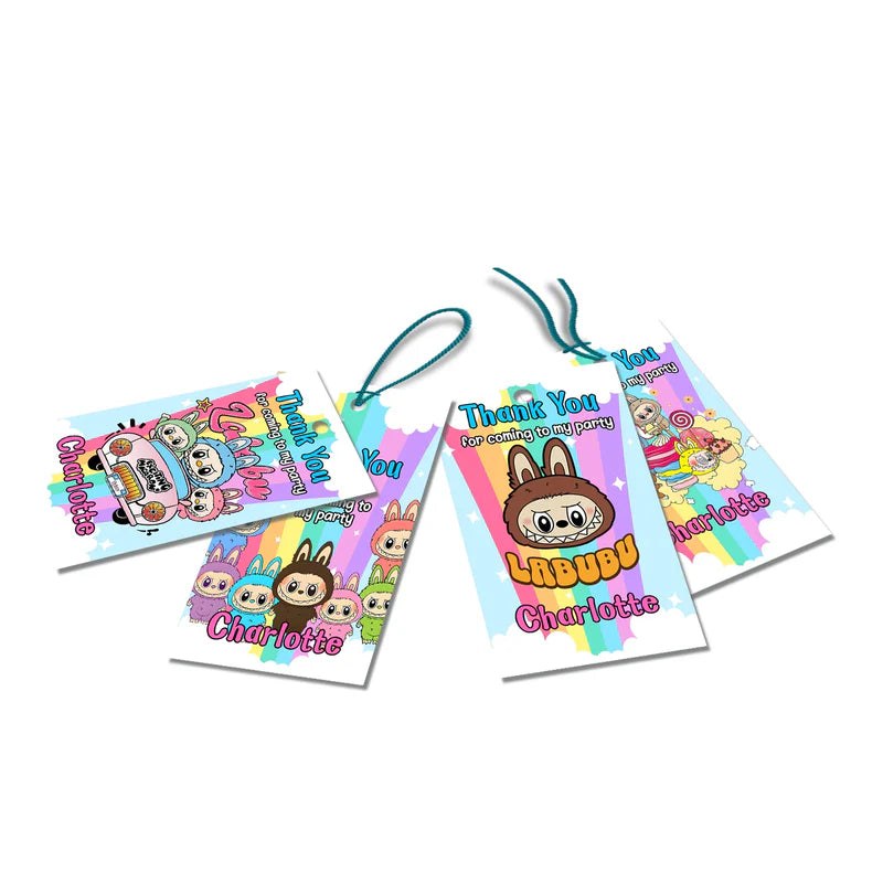 labubu favor tags, printable birthday thank you labels