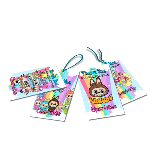 labubu favor tags, printable birthday thank you labels