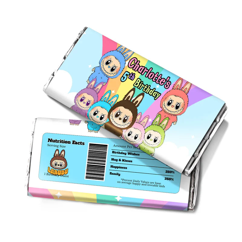 labubu chocolate label, personalized candy bar wrapper