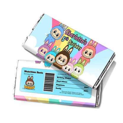labubu chocolate label, personalized candy bar wrapper