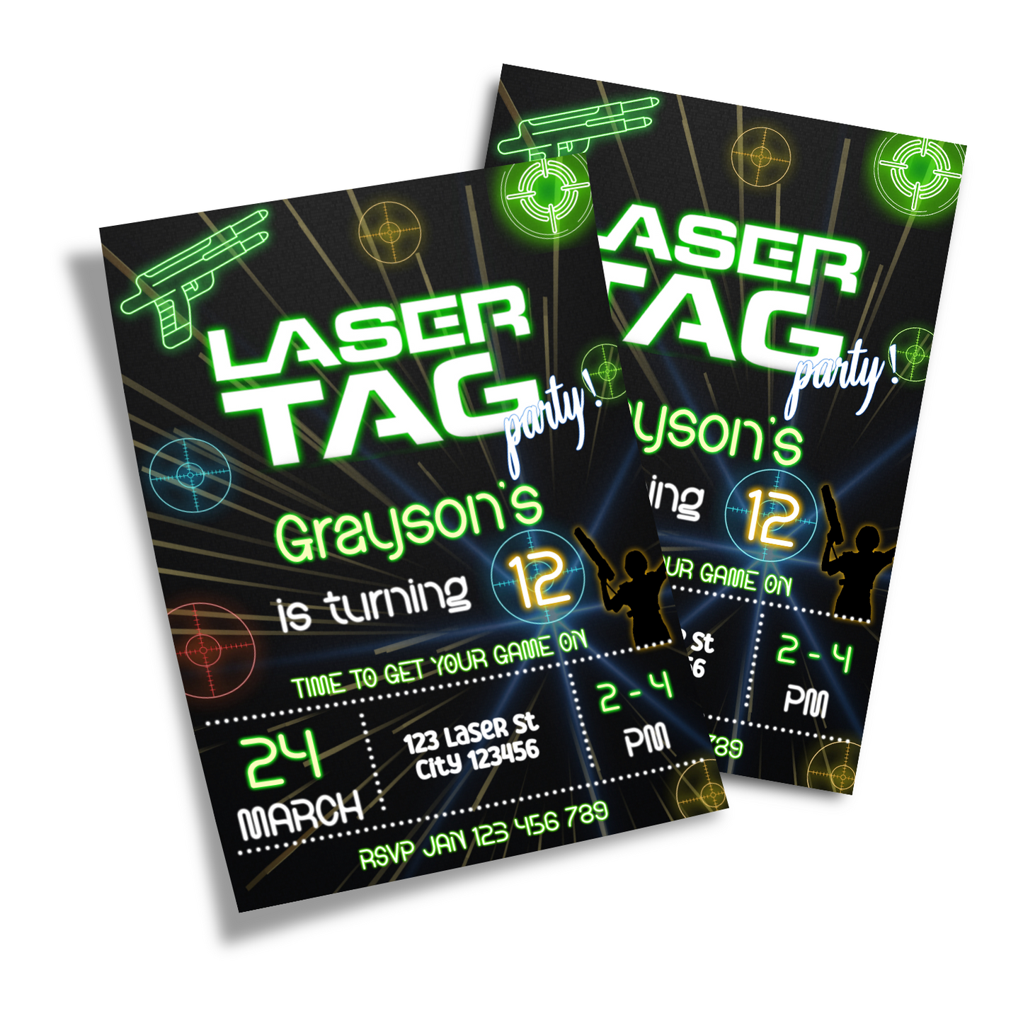 Personalized Birthday Card Invitations for a Laser Tag event