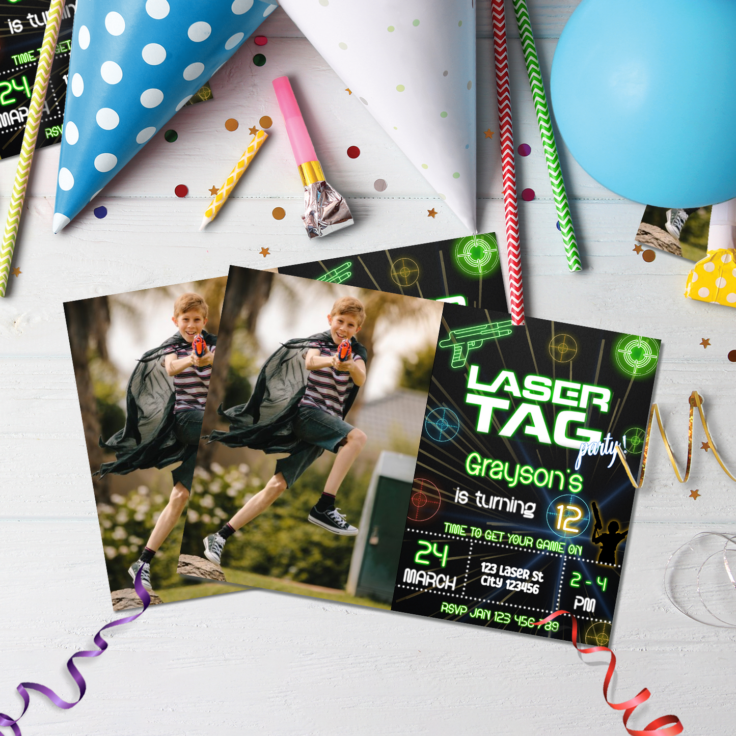 Laser Tag Birthday Decorations, Laser Gun Party Supplies, Laser War Themed, Gun War Digital Template, Editable Laser Tag Image SVG PNG