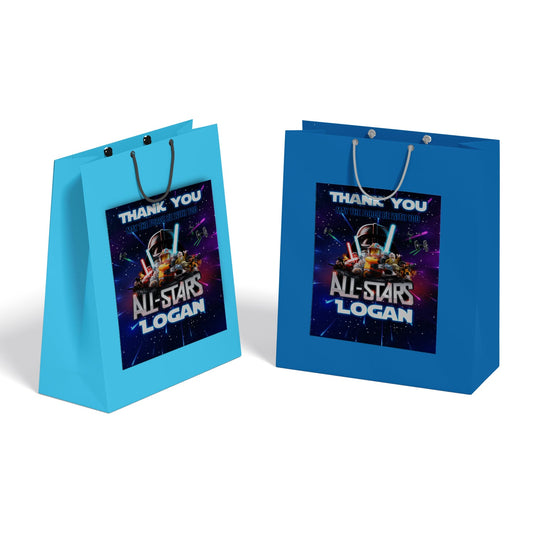 Goody bag labels featuring Lego Star Wars characters