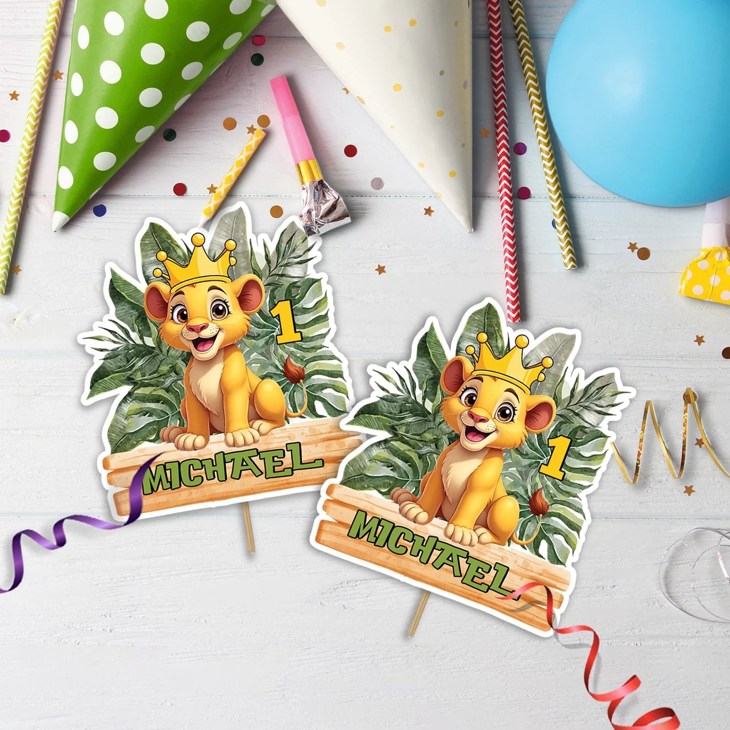 Cute Lion Birthday Decorations, Lion King Party Supplies, 1st Birthday Lion Themed, Boys Birthday Lion Digital Template, Editable Lion King of the Jungle Image SVG PNG