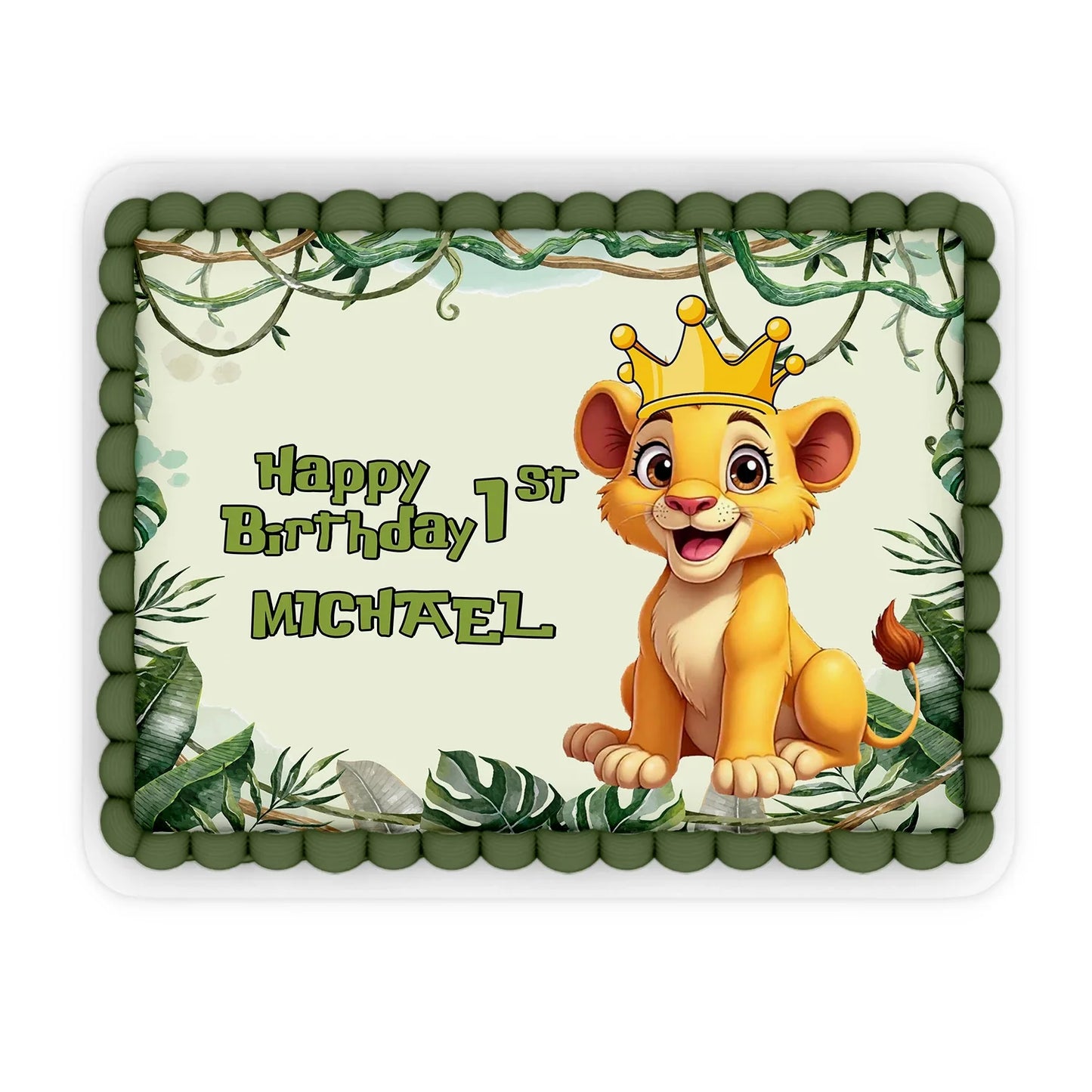 Cute Lion Personalized Edible Sheet Cake Image for Birthday Cake