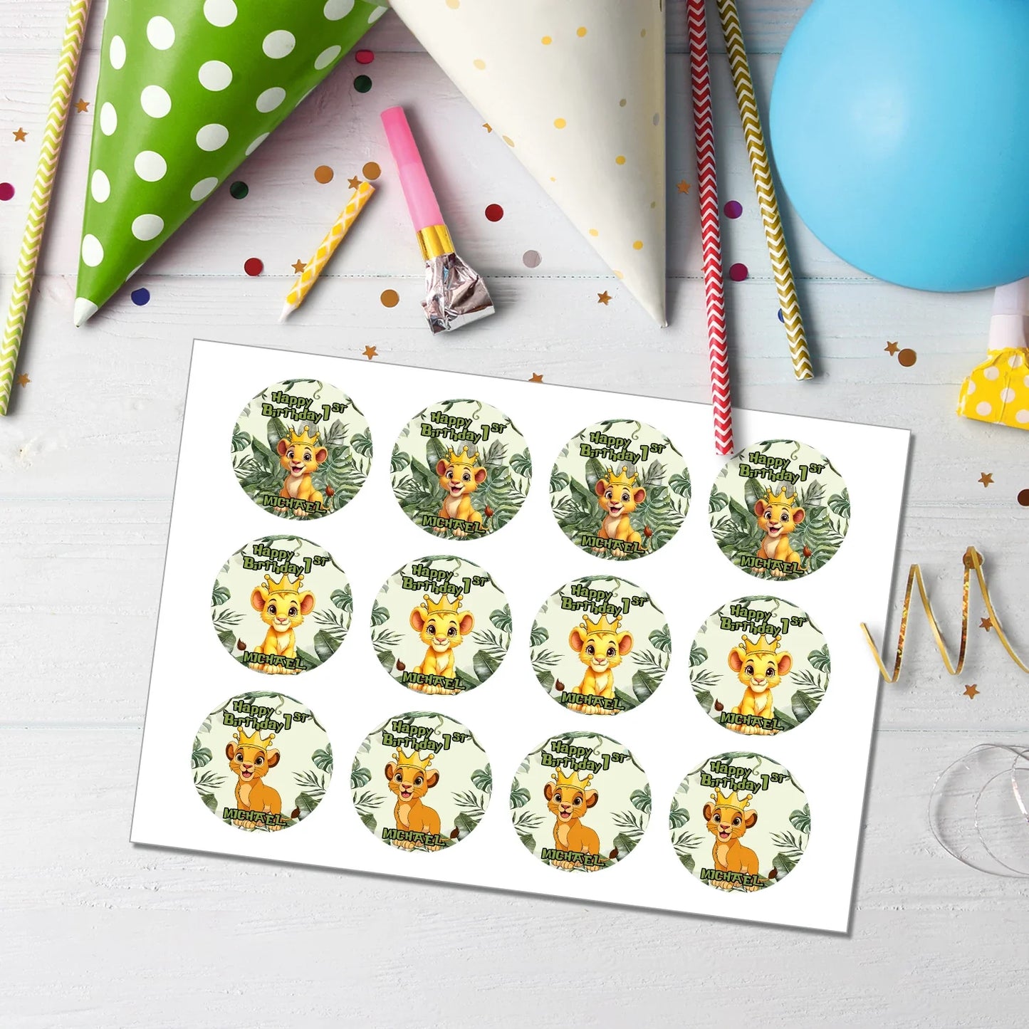 Lion King of the Jungle Personalized Cupcake Toppers for Birthday or Party Decorations