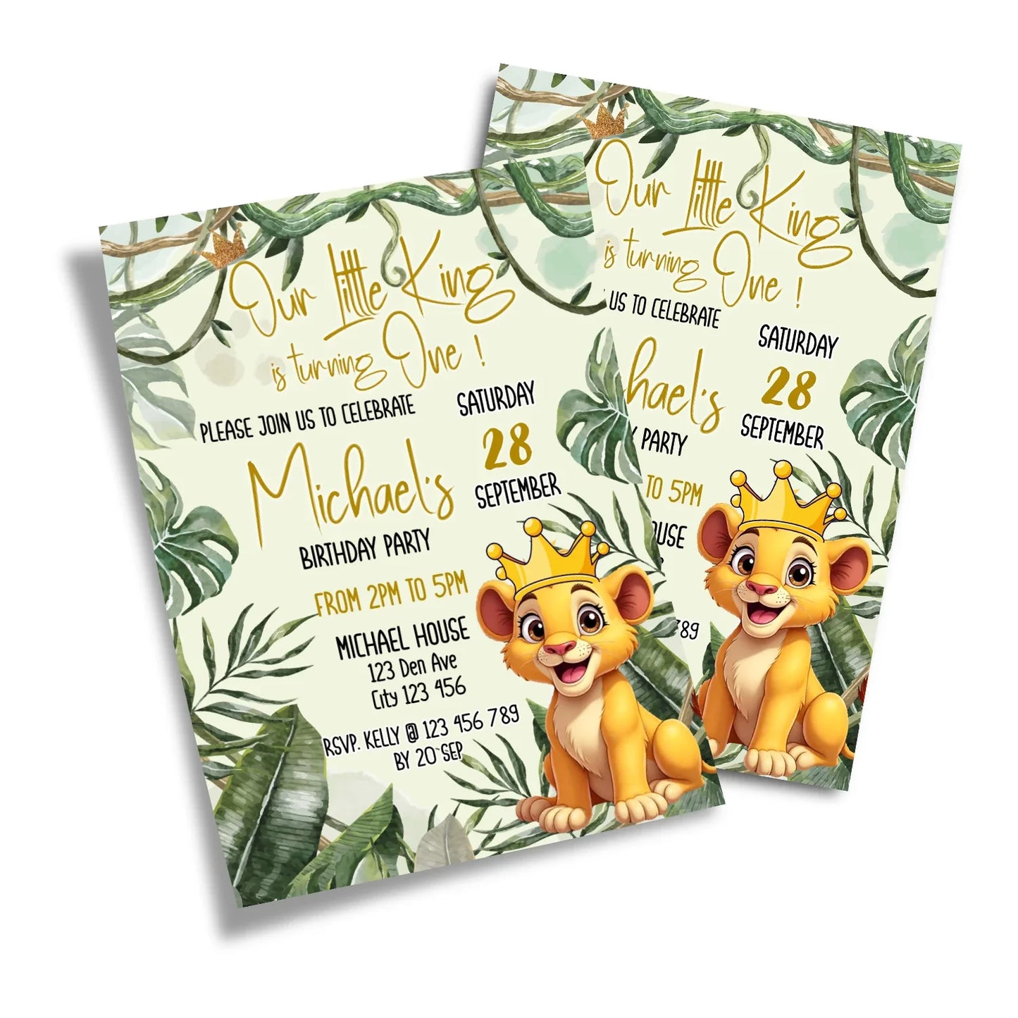 Cute Lion Personalized Birthday Card Invitation for Kids Party