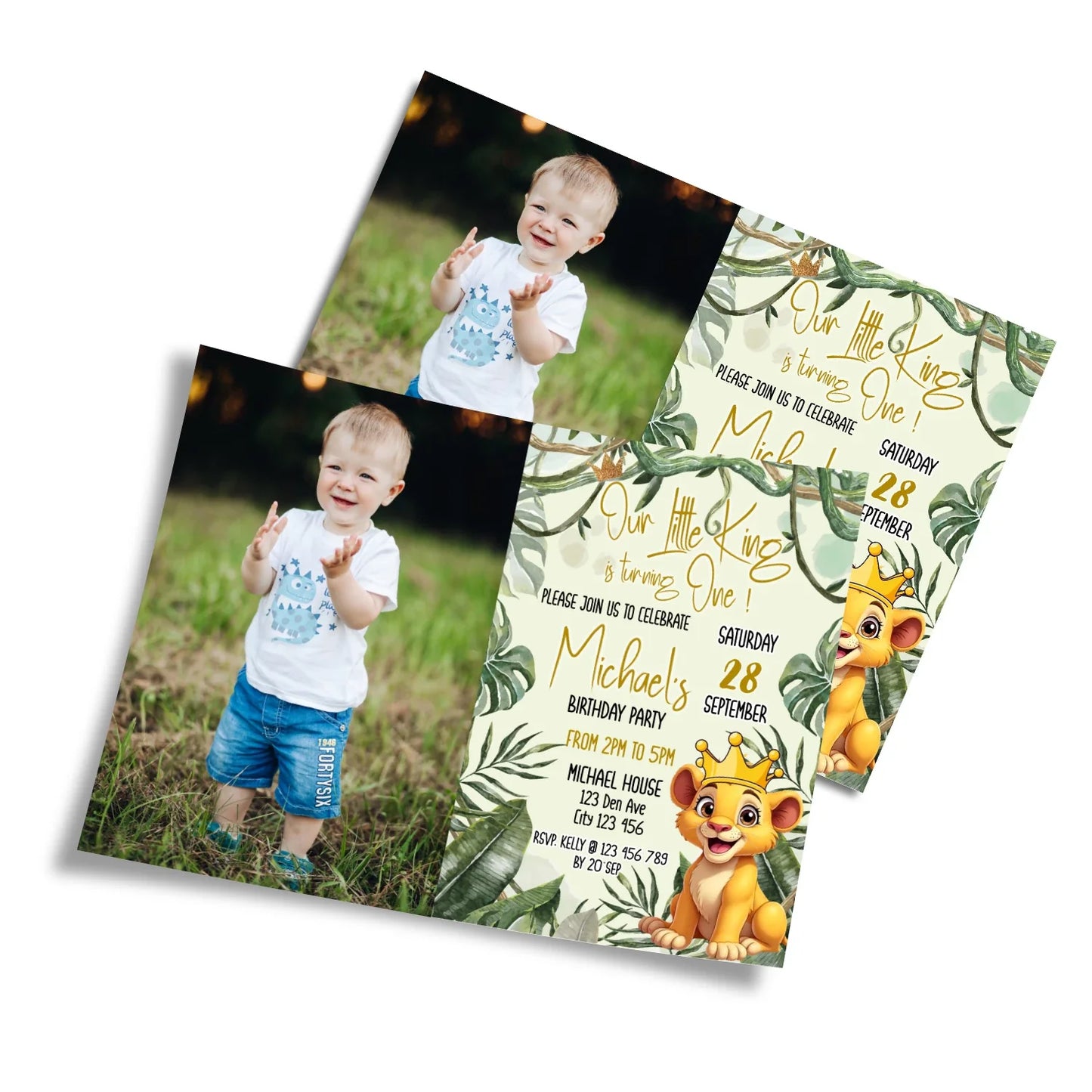 Cute Lion Personalized Photo Card Invitation for Birthday