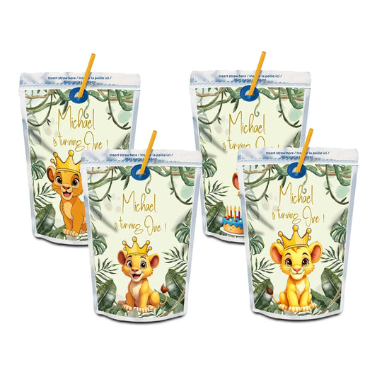 Cute Lion Personalized Juice Pouch Label for Kids Party