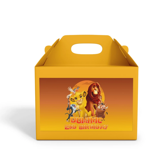 The Lion King Treat Box Labels with customizable text and characters for party Treat boxes.