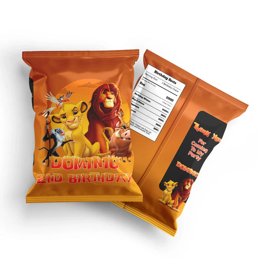 The Lion King Chips Bag Labels featuring Simba and Timon for Personalized snack bags.