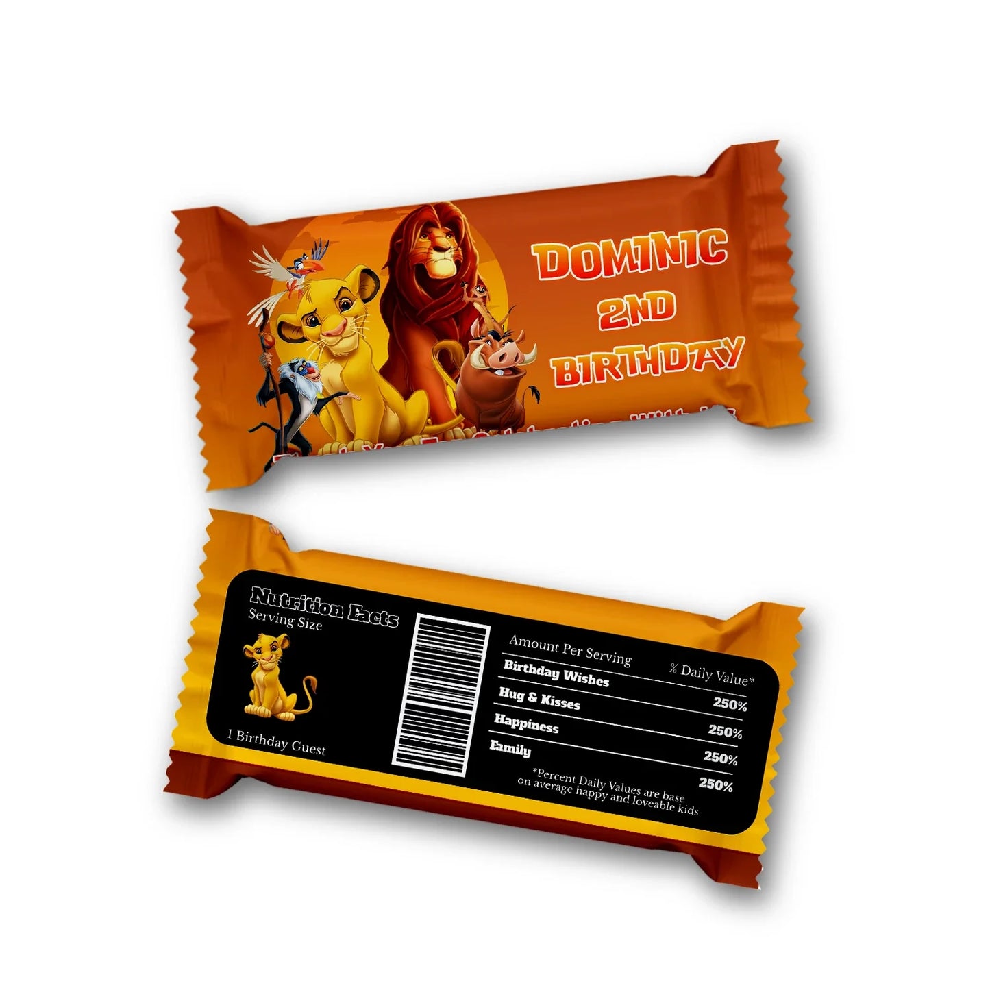 The Lion King Rice Krispies Treats Label & Candy Bar Label with vibrant designs for dessert table decorations.