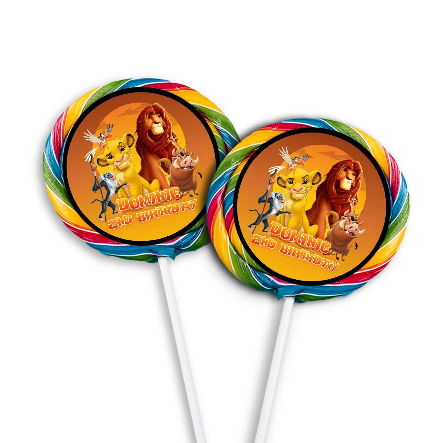 The Lion King Lollipop Labels featuring Simba and Nala for Personalized party favors.