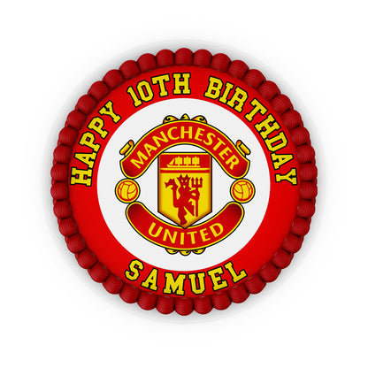 Round Manchester United FC Personalized Cake Images - Add a Personal Touch to Your Party